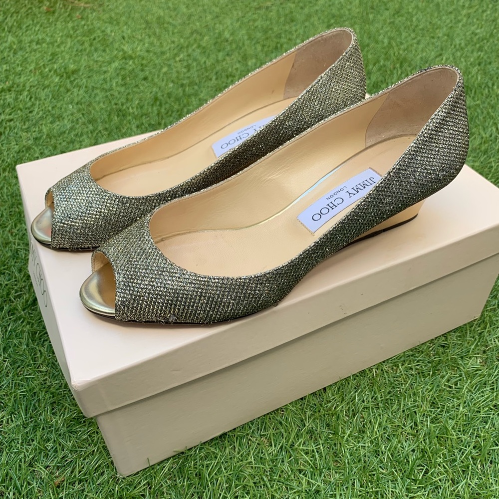 Jimmy Choo Bergen Glitter Wedge 8.5